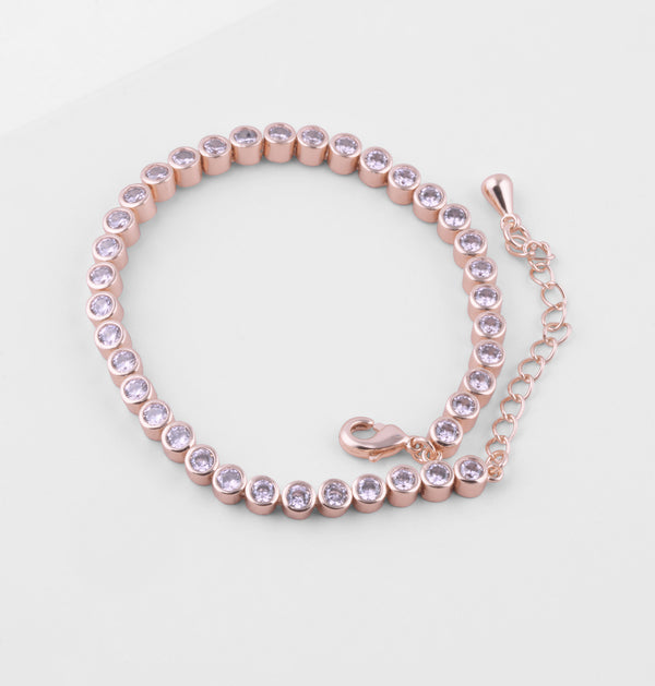 Bezel Set Pink Crystal Rose Gold Tennis Bracelet for Women