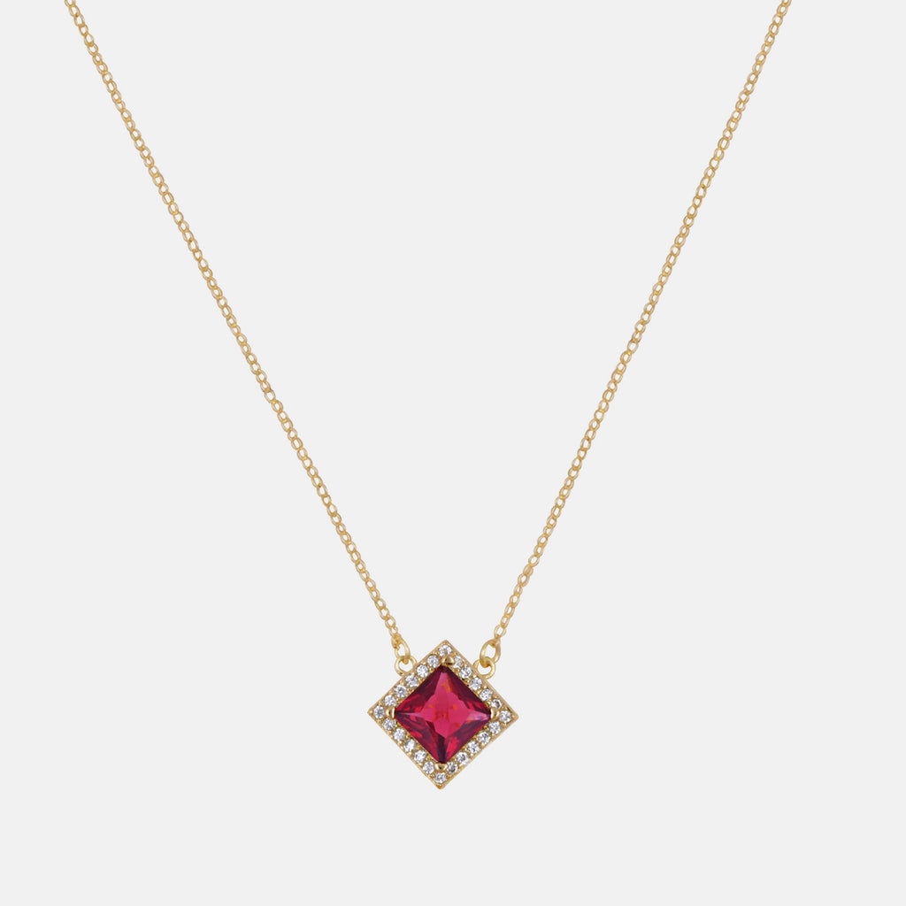 Gemma Red Crystal Geometric Pendant Gold Necklace