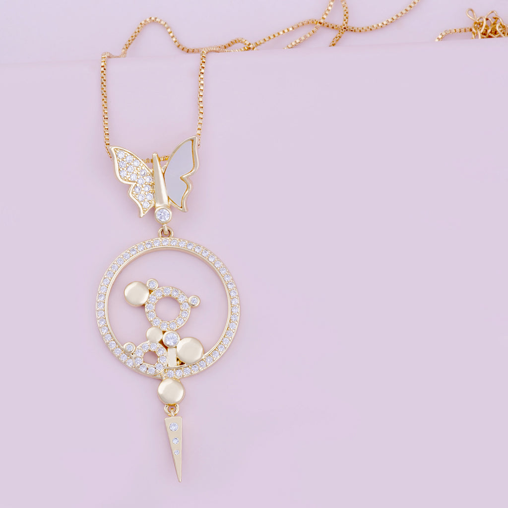 Bianca White Butterfly Pendant Gold Necklace - Purple Dew