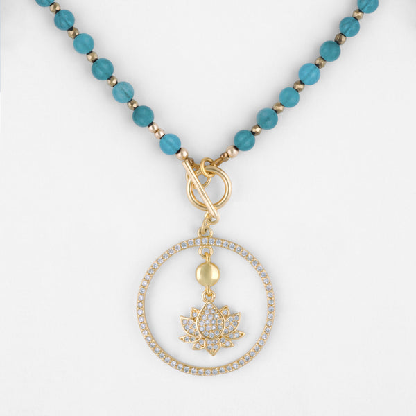 Eudora Blue Apatite Gemstone Necklace with Customizable Gold Pendant