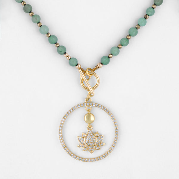 Eudora Green Aventurine Gemstone Necklace with Customizable Gold Pendant