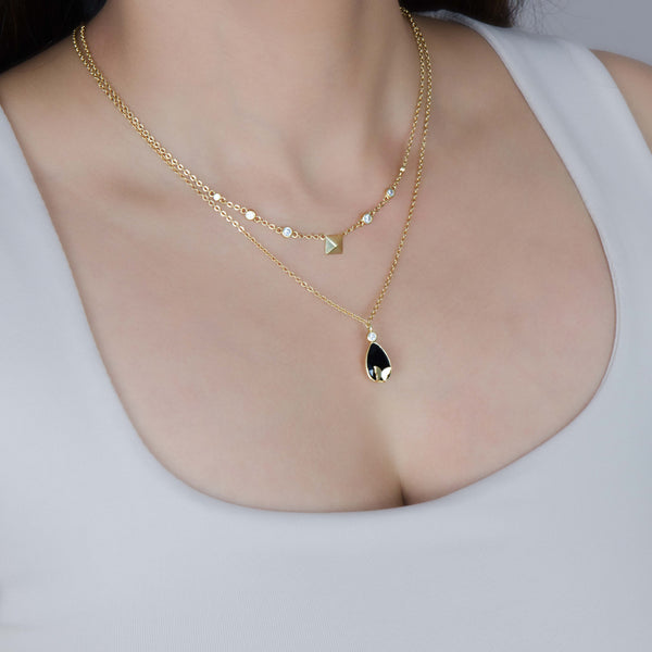 Nava Two Layer Black Pendant Gold Necklace - Purple Dew