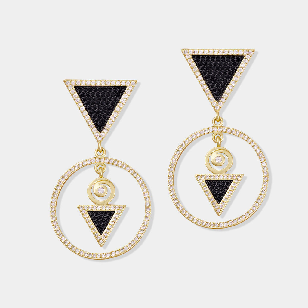 Adalia Ring Hoop Gold Earrings with Triangle Drops