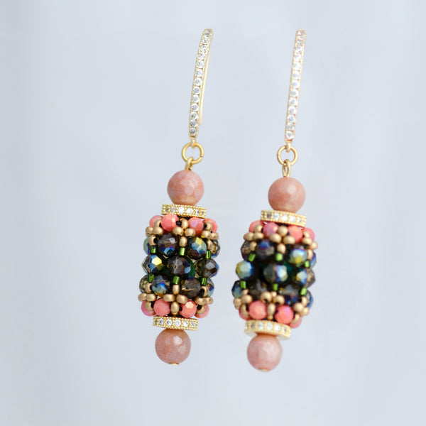 Aviva Handmade Beaded Green Grape Drop Earrings