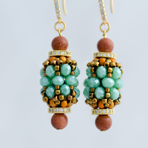 Handmade Beaded Mint Orange Aesthetic  Earrings Jewelry