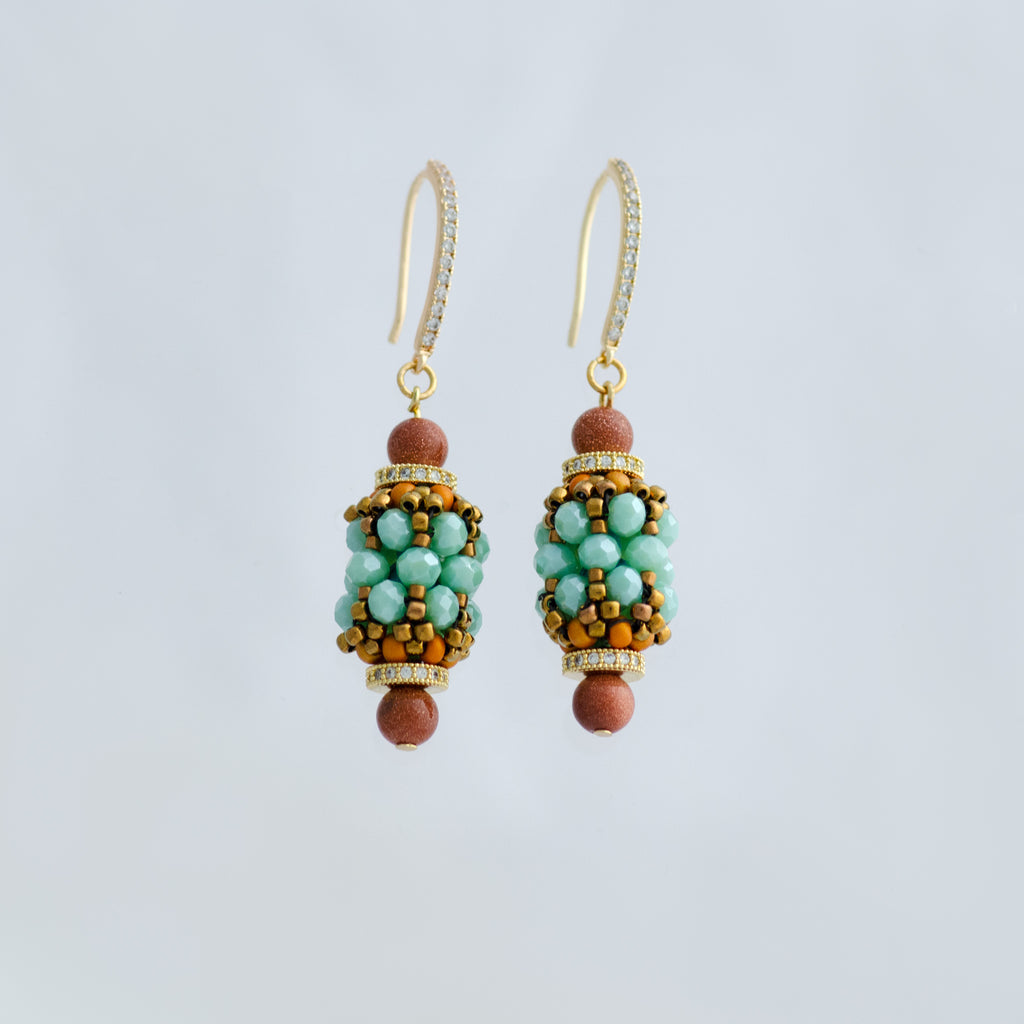 Handmade Beaded Mint Orange Aesthetic  Earrings Jewelry