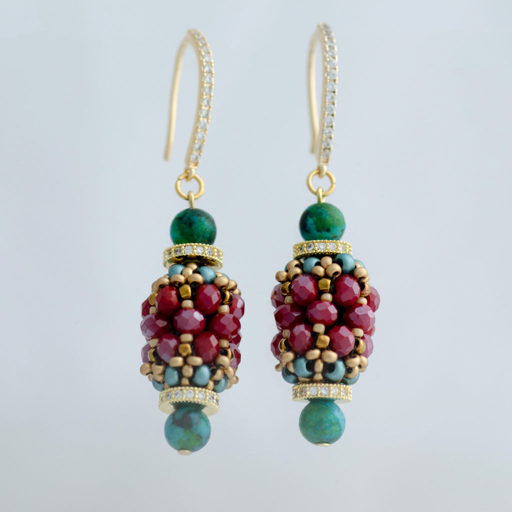 Aviva Handmade Beaded Red Grape Drop Earrings