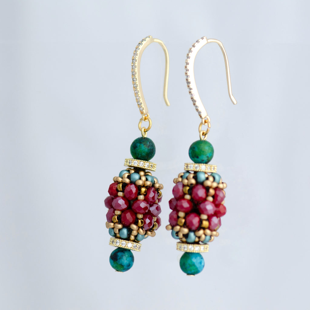 Aviva Handmade Beaded Red Grape Drop Earrings