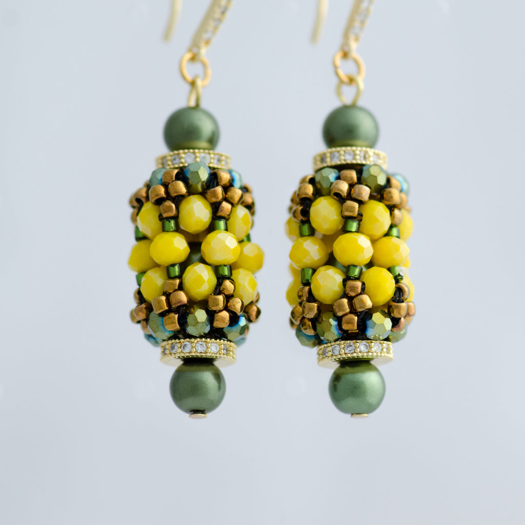 Handmade Beaded Yellow Green Aesthetic  Earrings Jewelry