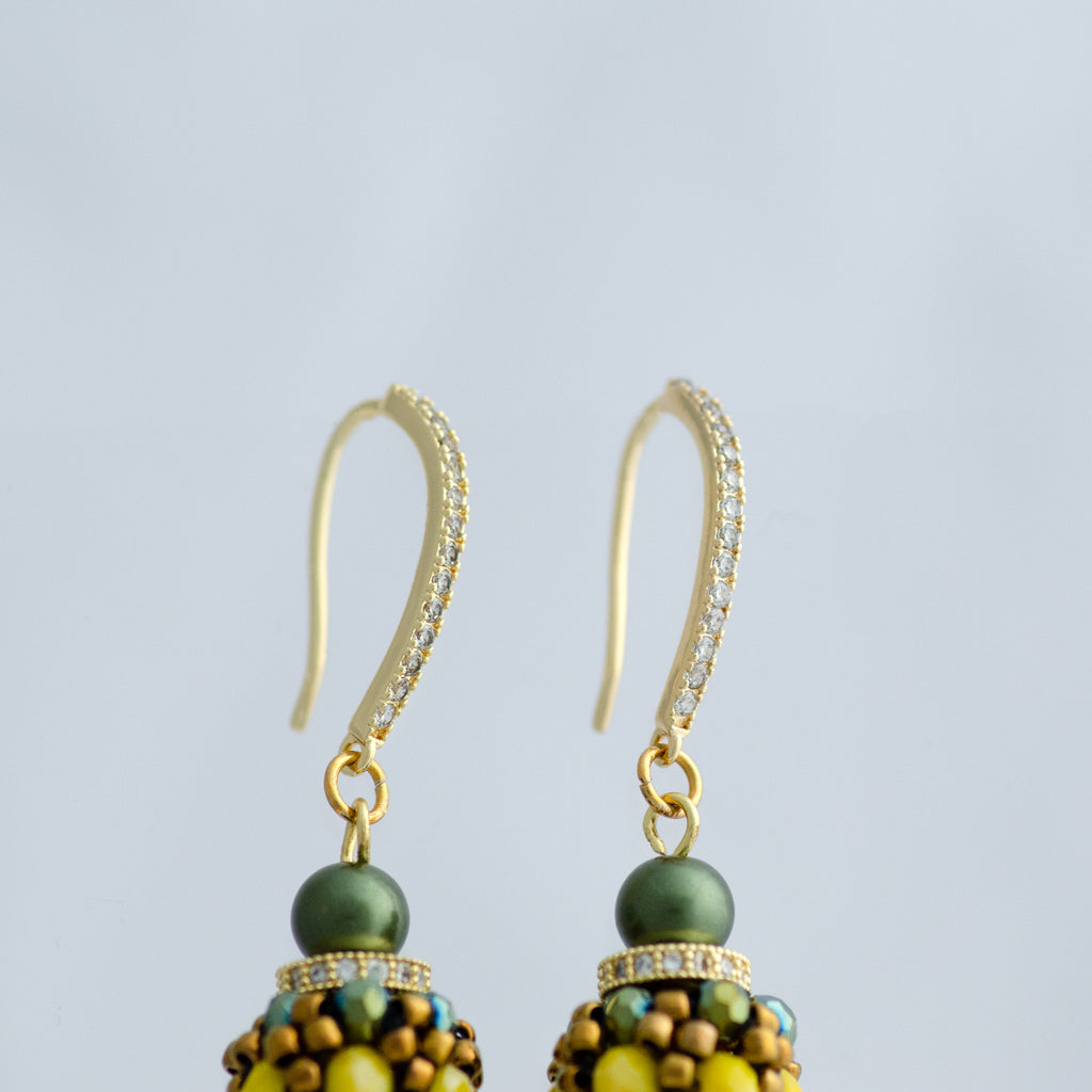 Handmade Beaded Yellow Green Aesthetic  Earrings Jewelry