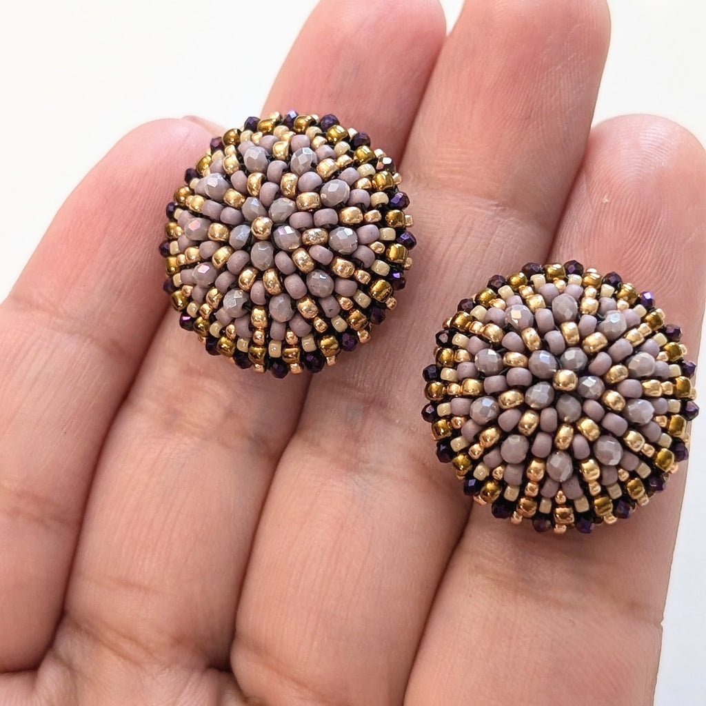 Dahlia Flower Mauve Bead Stud Earrings