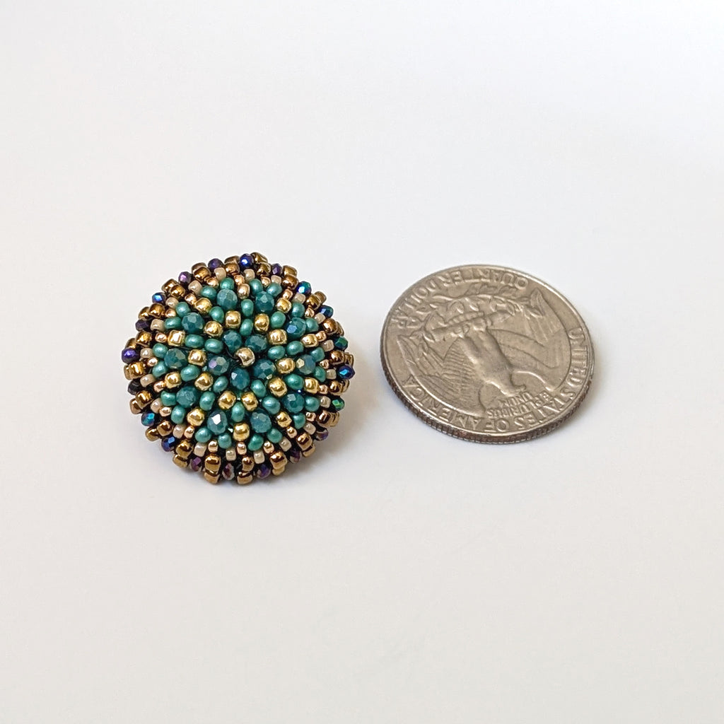 Dahlia Flower Teal Bead Stud Earrings
