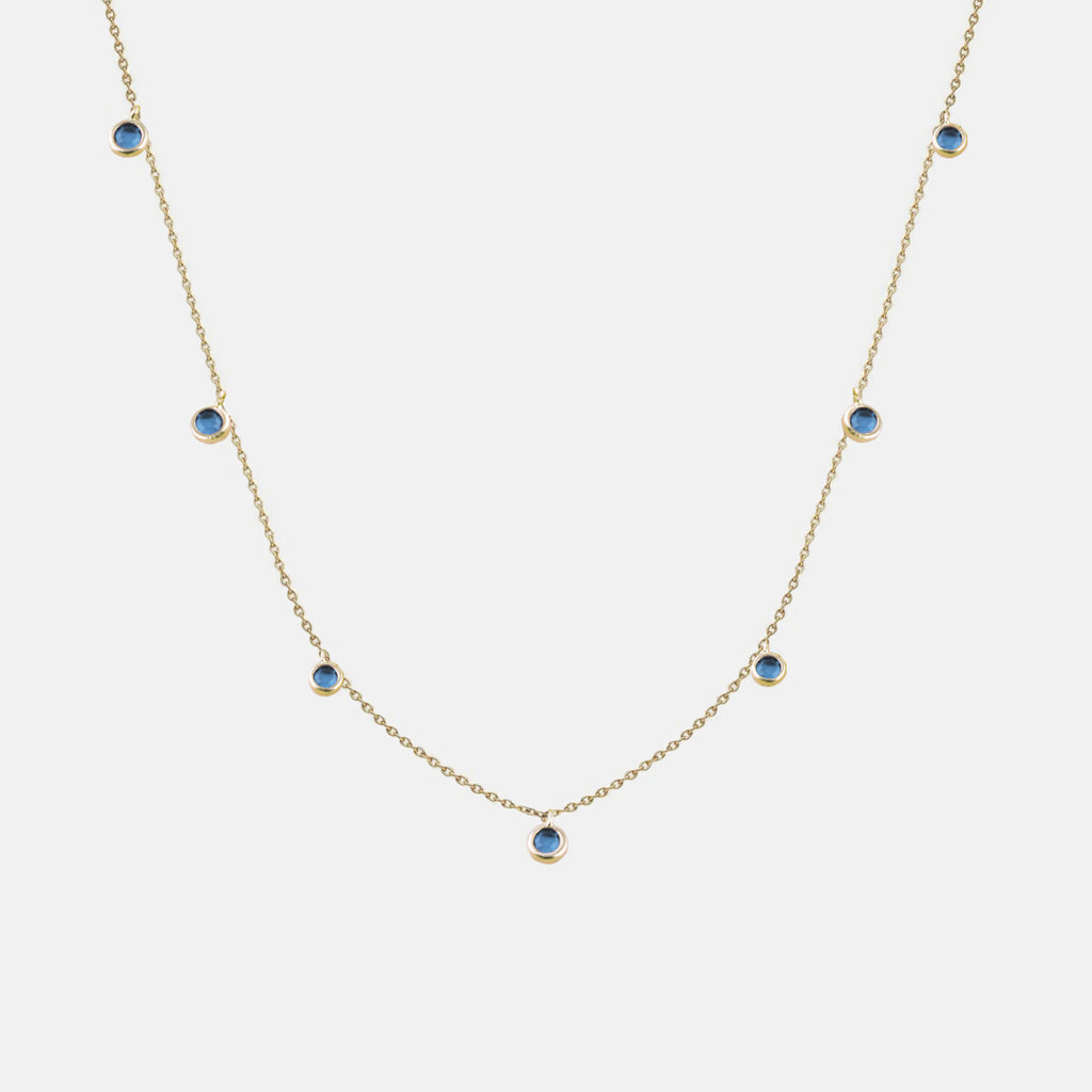 London Blue Crystal Disk Station Gold Necklace