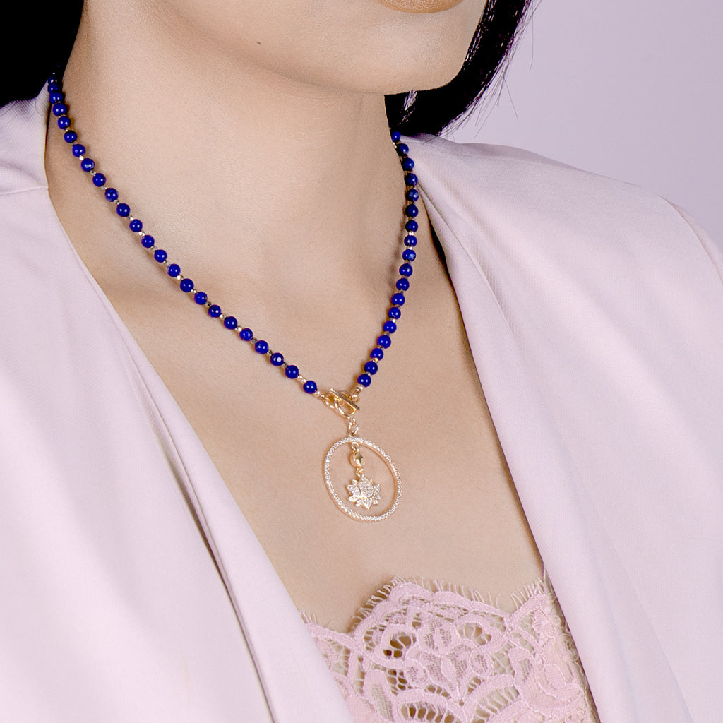 Eudora Blue Lapis Lazuli Gemstone Necklace With Customizable Pendant