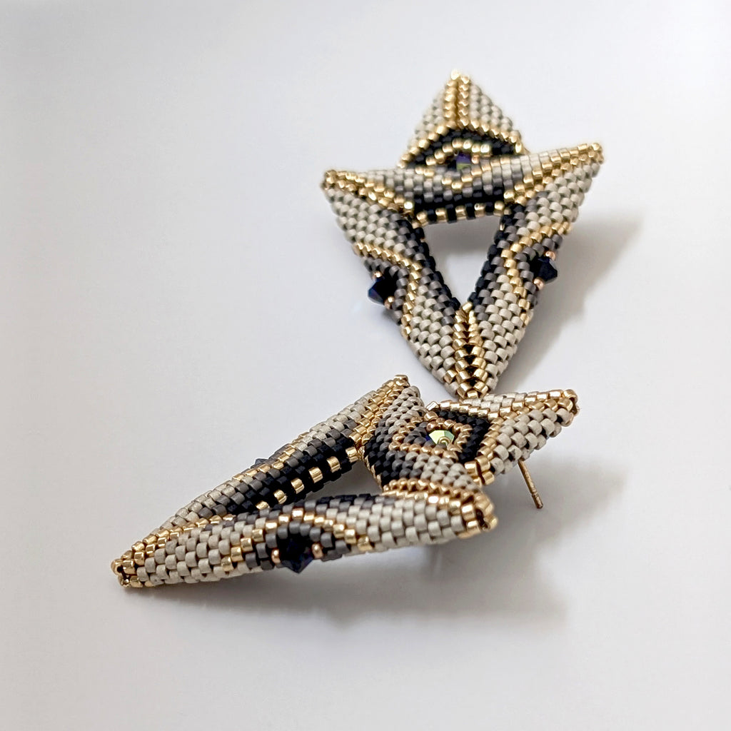 Jackie Ivory Double Triangle Beaded Stud Earrings