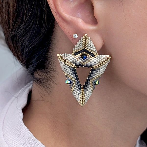 Jackie Ivory Double Triangle Beaded Stud Earrings
