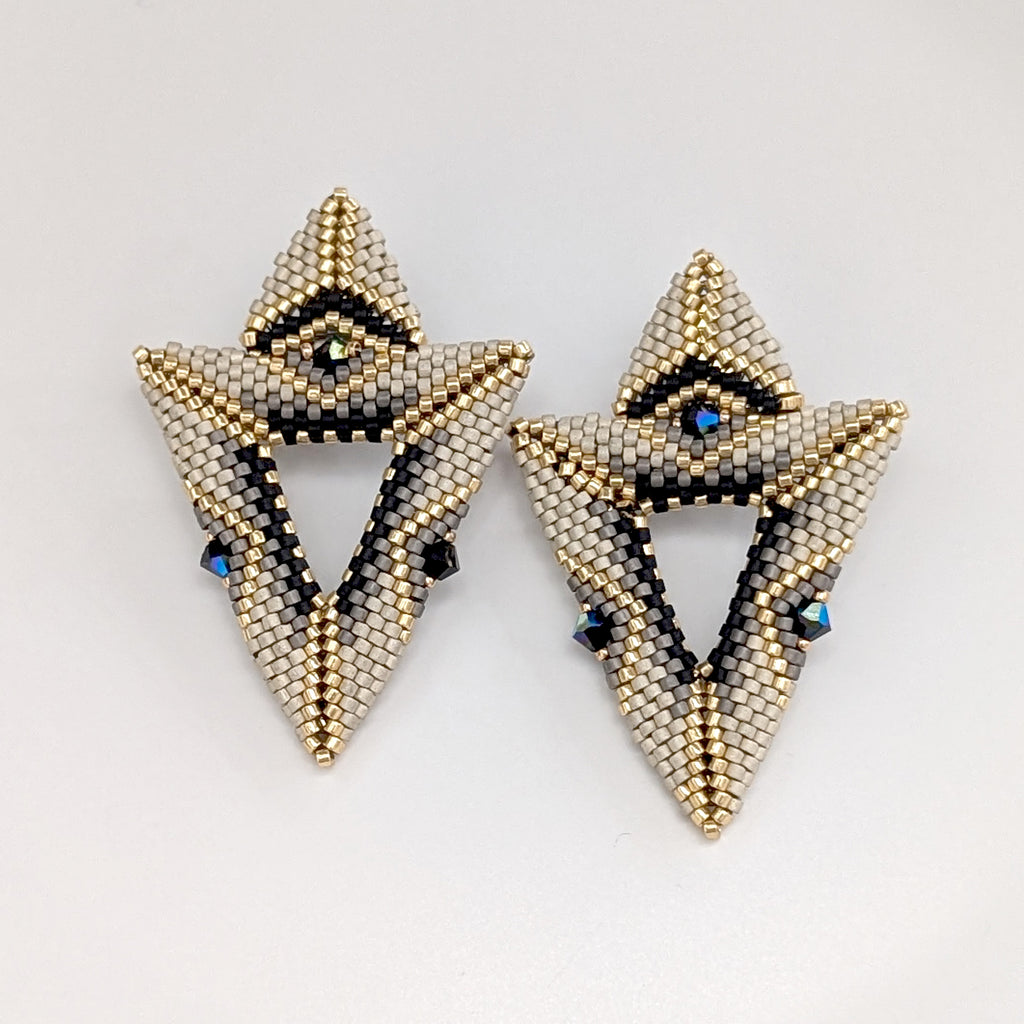 Jackie Ivory Double Triangle Beaded Stud Earrings