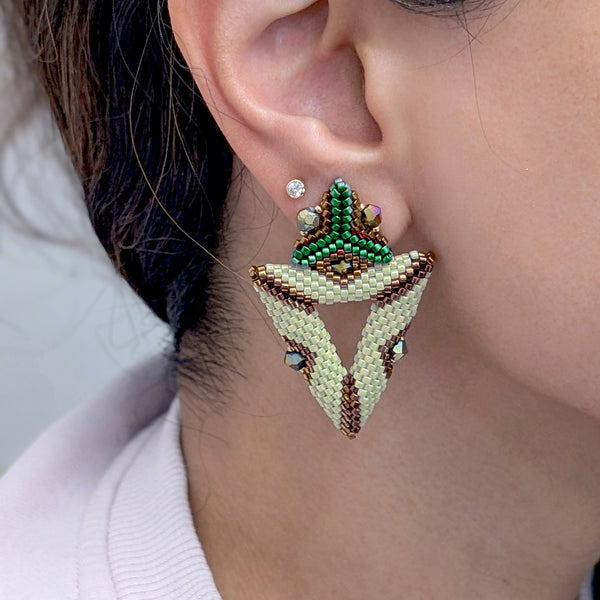 Jackie Green Double Triangle Beaded Stud Earrings