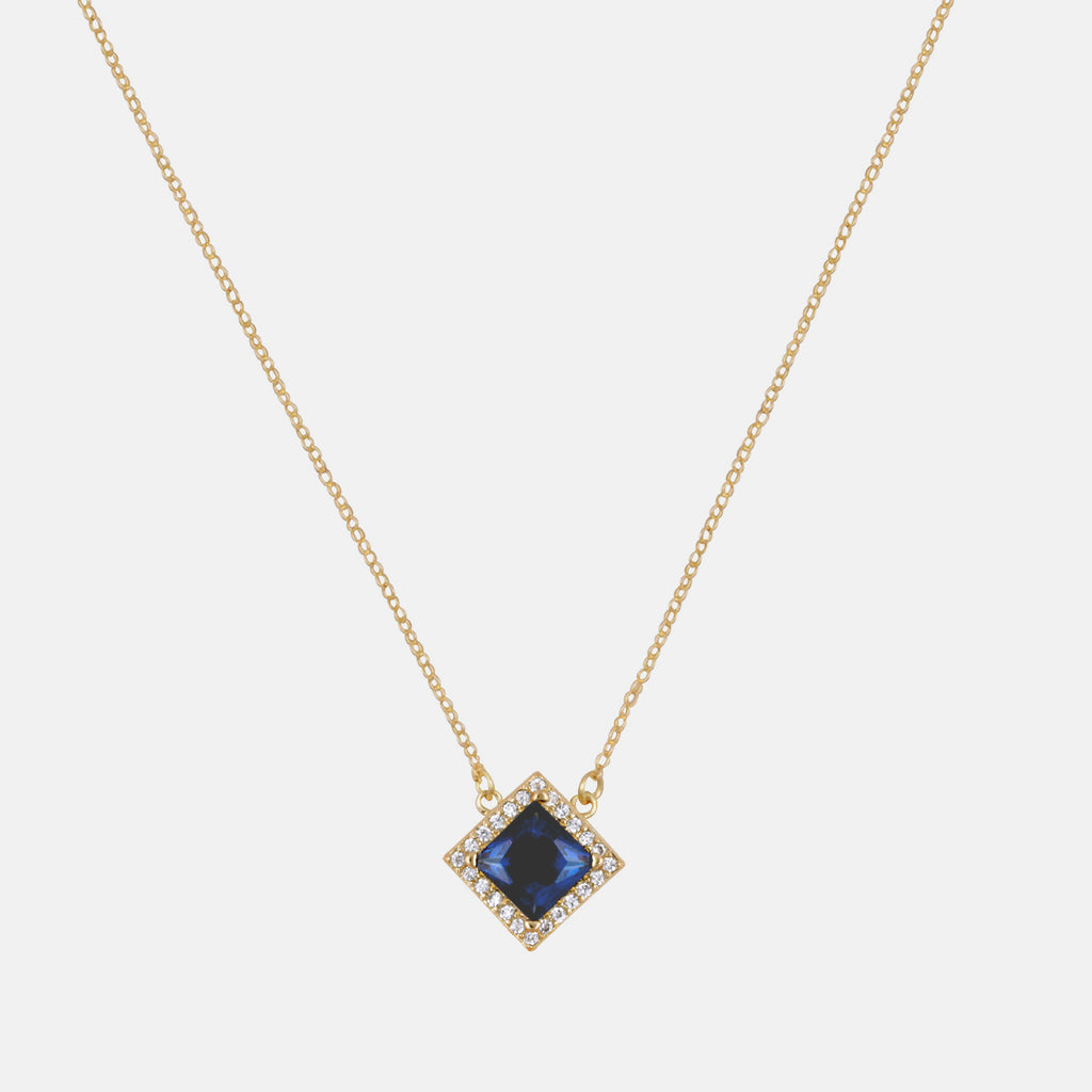 Gemma Blue Crystal Geometric Pendant Gold Necklace