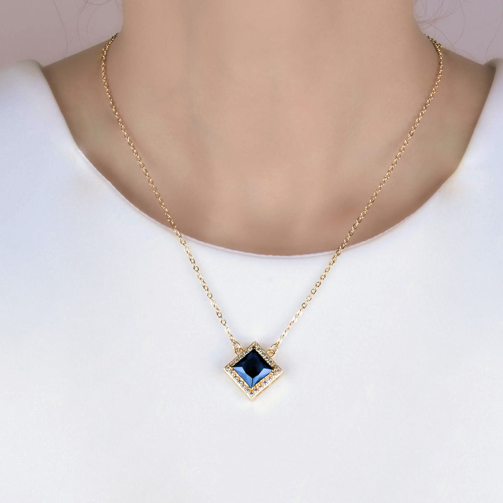 Gemma Blue Crystal Geometric Pendant Gold Necklace