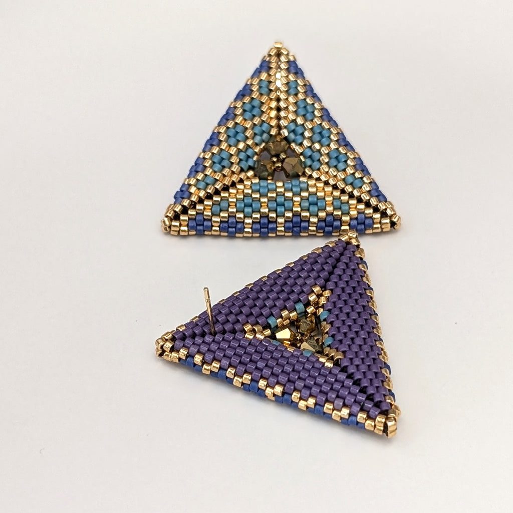 Triana Blue Brocade Geometric Beaded Stud Earrings