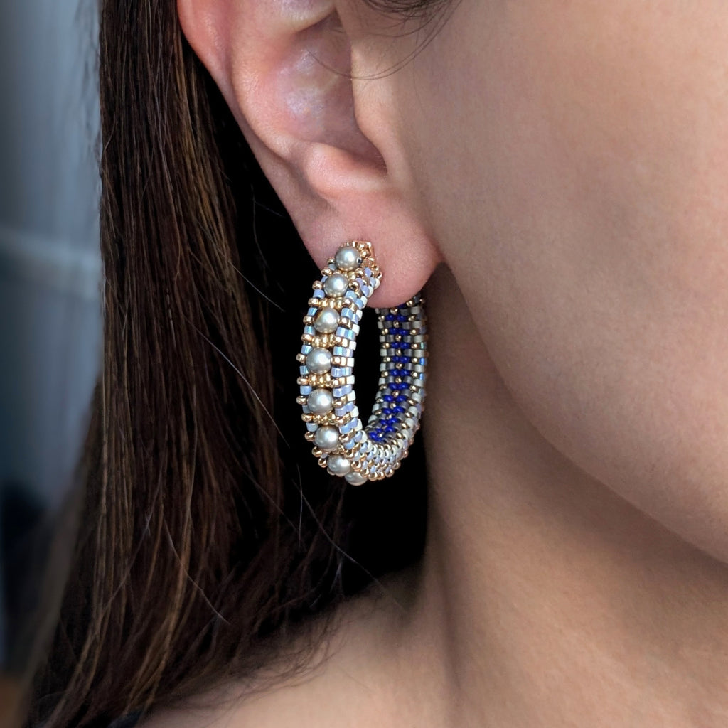 Nia Beaded Hoop Earrings with Swarovski Pearls