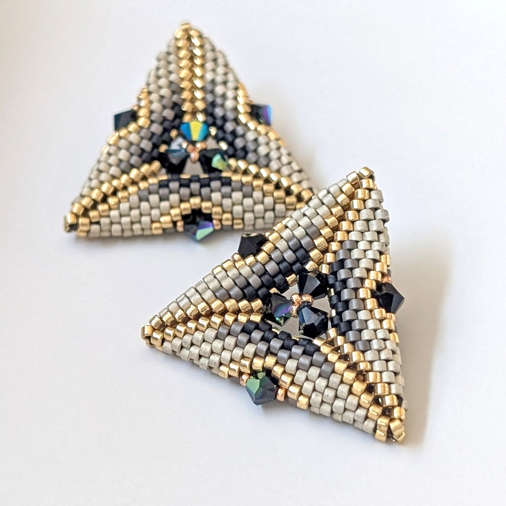 Triana Ivory Geometric Triangle Beaded Stud Earrings