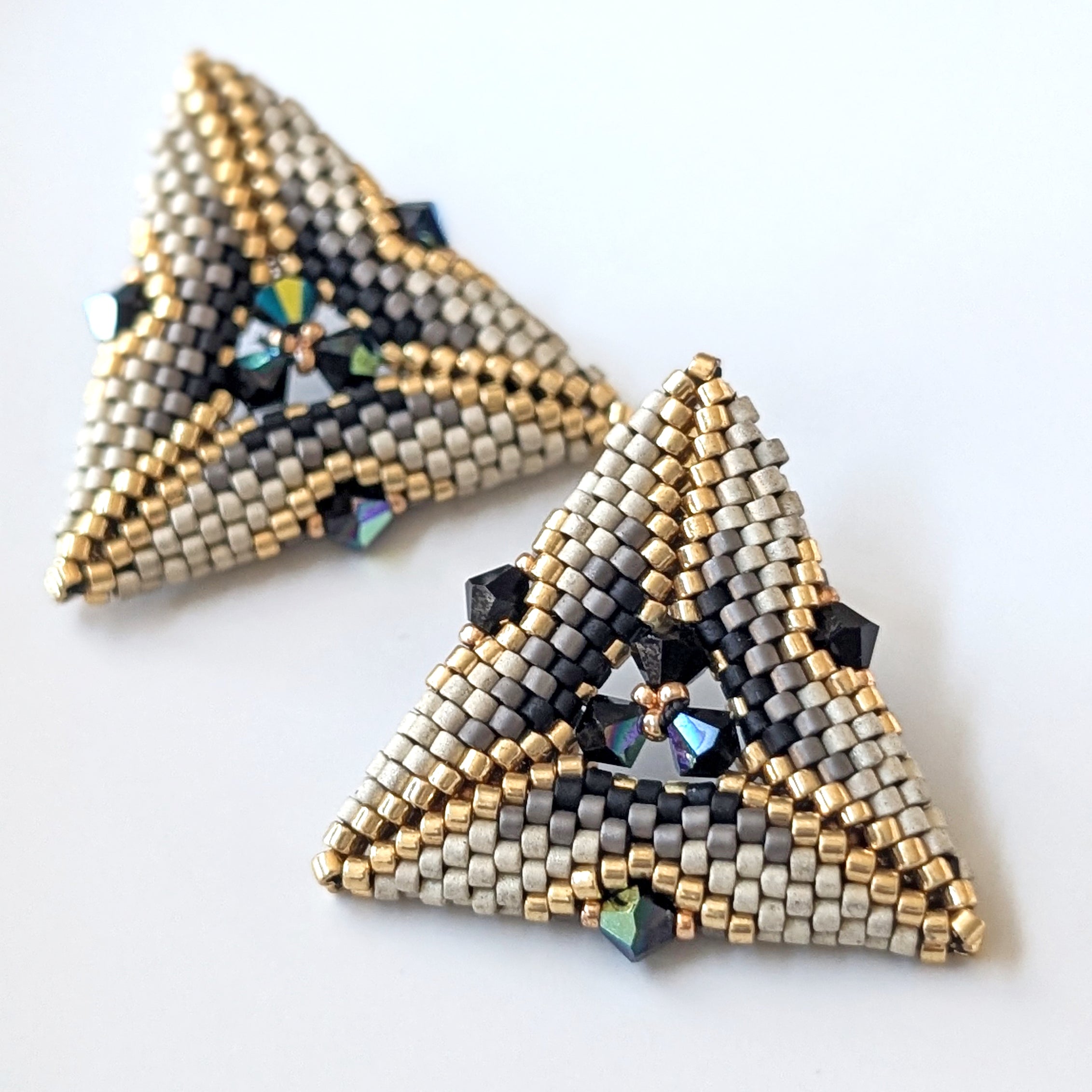 Triana Ivory Geometric Triangle Beaded Stud Earrings
