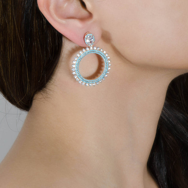 Gemma White & Blue Crystal Hoop Drop Earrings