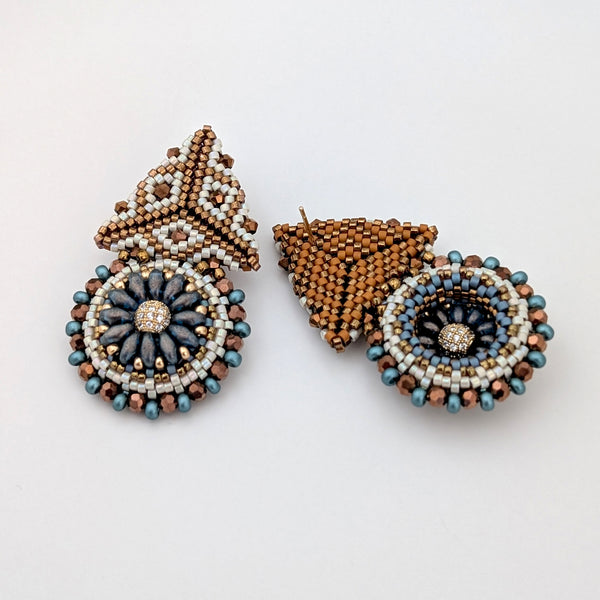Solara White Geometric Bloom Beaded Earrings