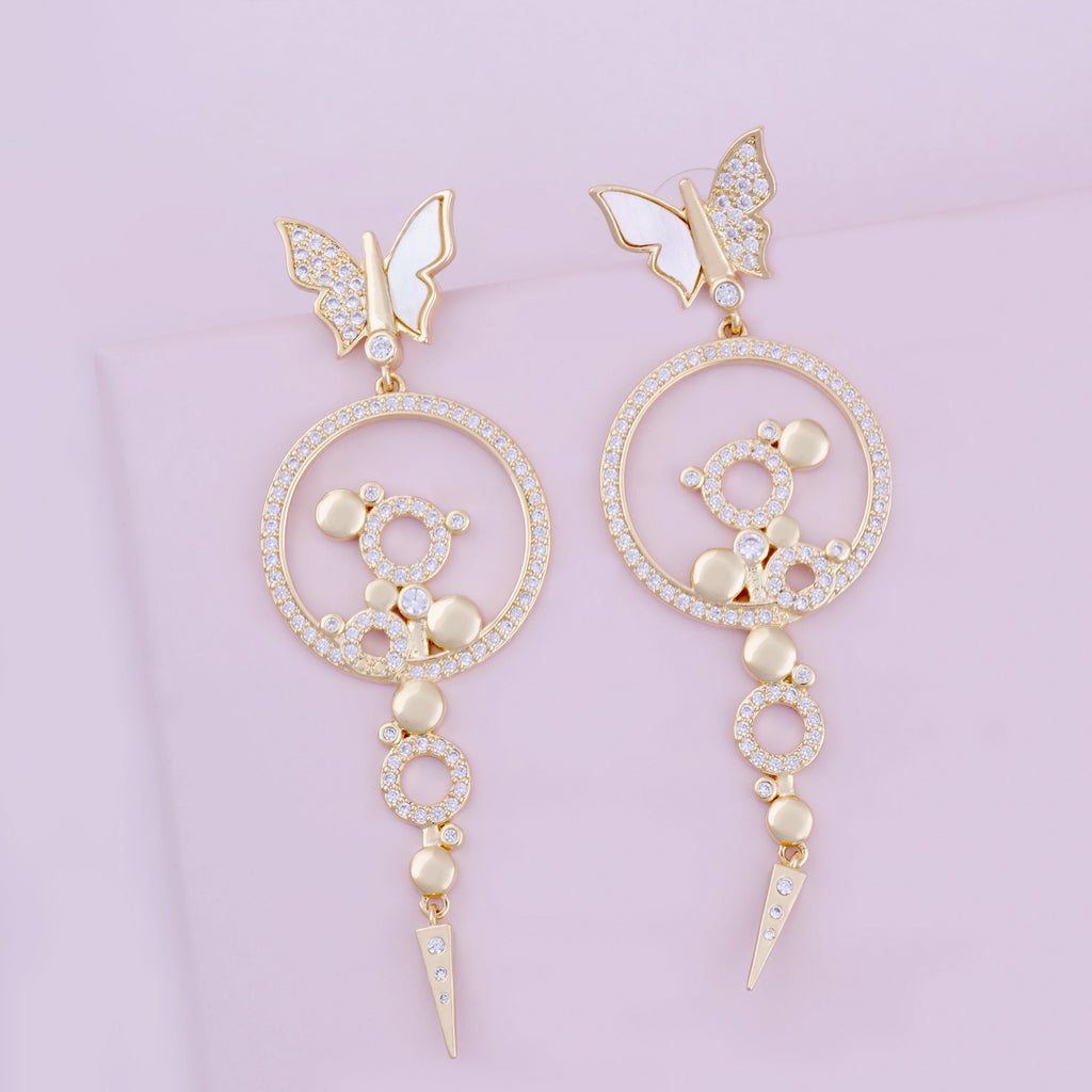 Bianca Chandelier White Butterfly Gold Earrings - Purple Dew