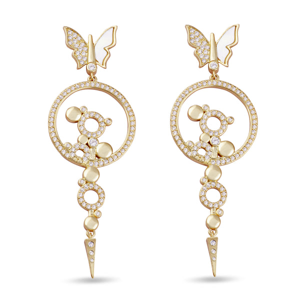 Bianca Chandelier White Butterfly Gold Earrings - Purple Dew