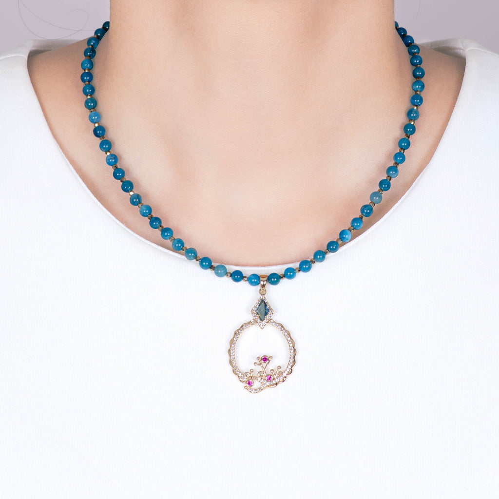 Doris Reef Pendant Blue Apatite Gemstone Bead Necklace - Purple Dew