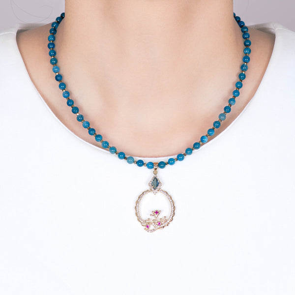 Doris Reef Pendant Blue Apatite Gemstone Bead Necklace - Purple Dew