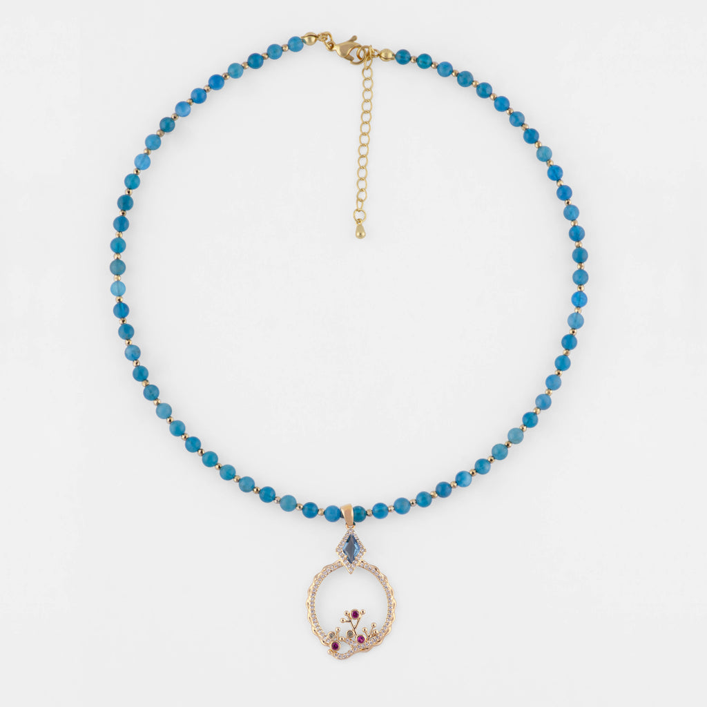 Doris Reef Pendant Blue Apatite Gemstone Bead Necklace - Purple Dew