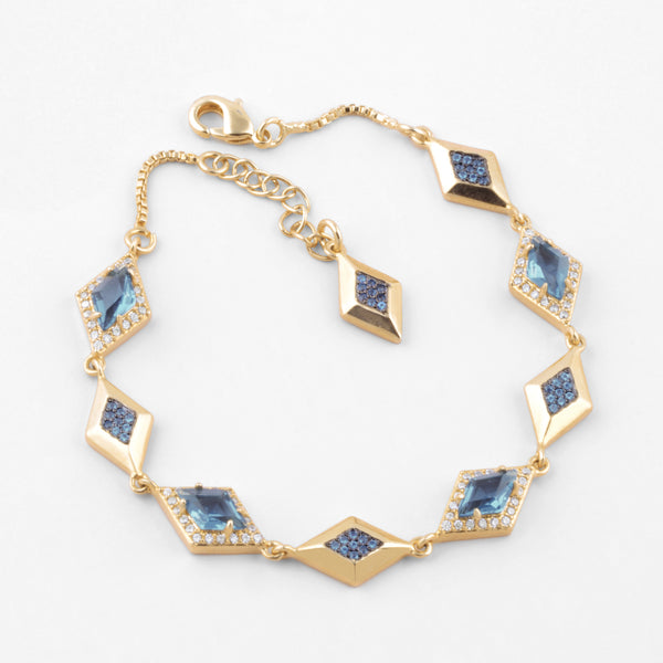 Doris Blue Crystal Geometric Gold Bracelet - Purple Dew
