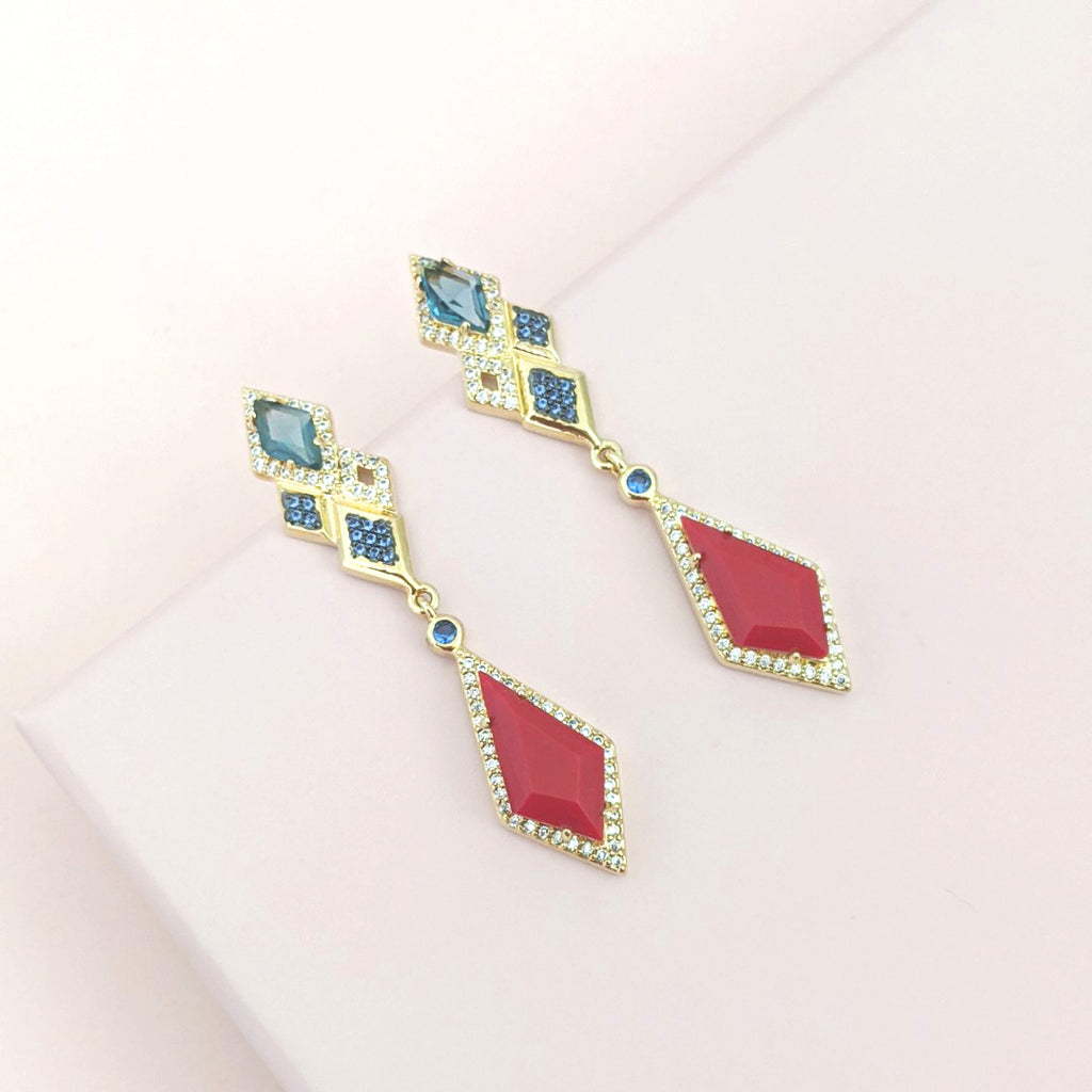 Doris Red Cubic Zirconia Drop Gold Earrings - Purple Dew