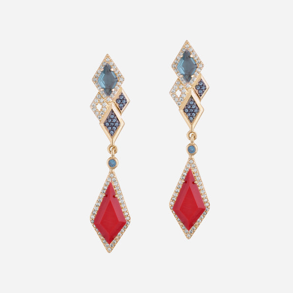 Doris Red Cubic Zirconia Drop Gold Earrings - Purple Dew