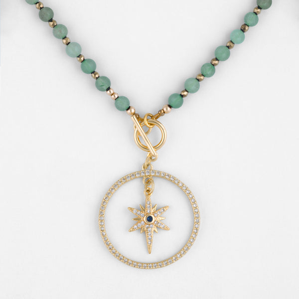 Eudora Green Aventurine Gemstone Necklace with Customizable Gold Pendant