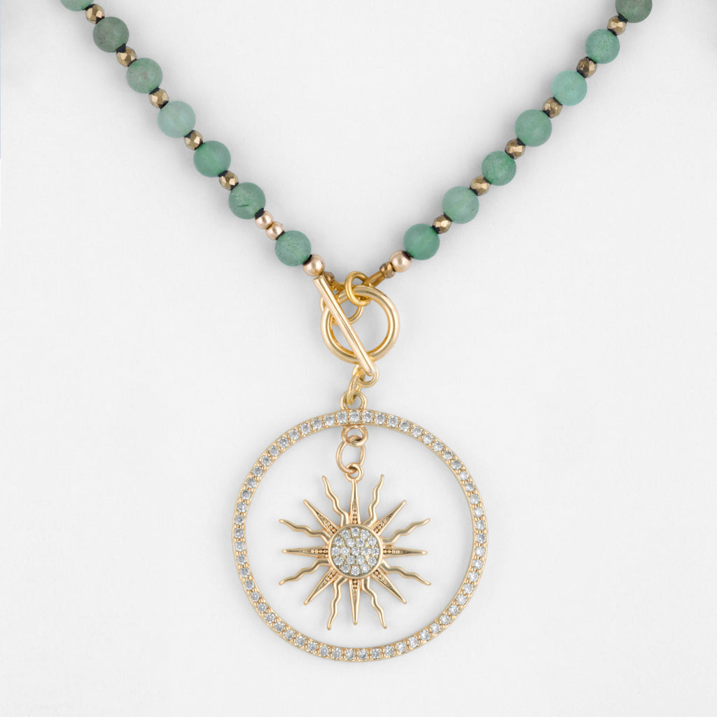 Eudora Green Aventurine Gemstone Necklace with Customizable Gold Pendant