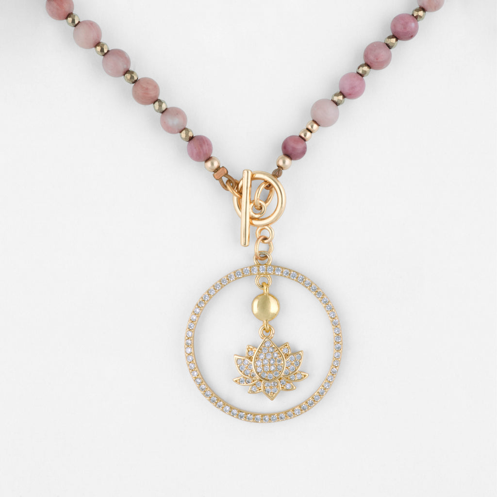 Eudora Pink Rhodonite Gemstone Customizable Toggle Necklace