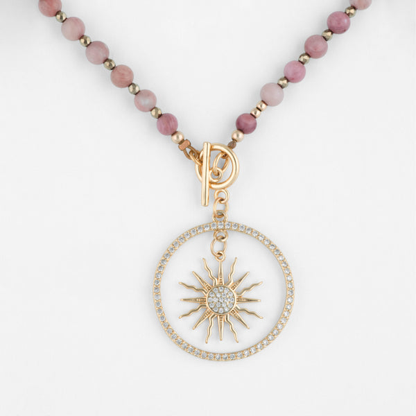 Eudora Pink Rhodonite Gemstone Customizable Toggle Necklace