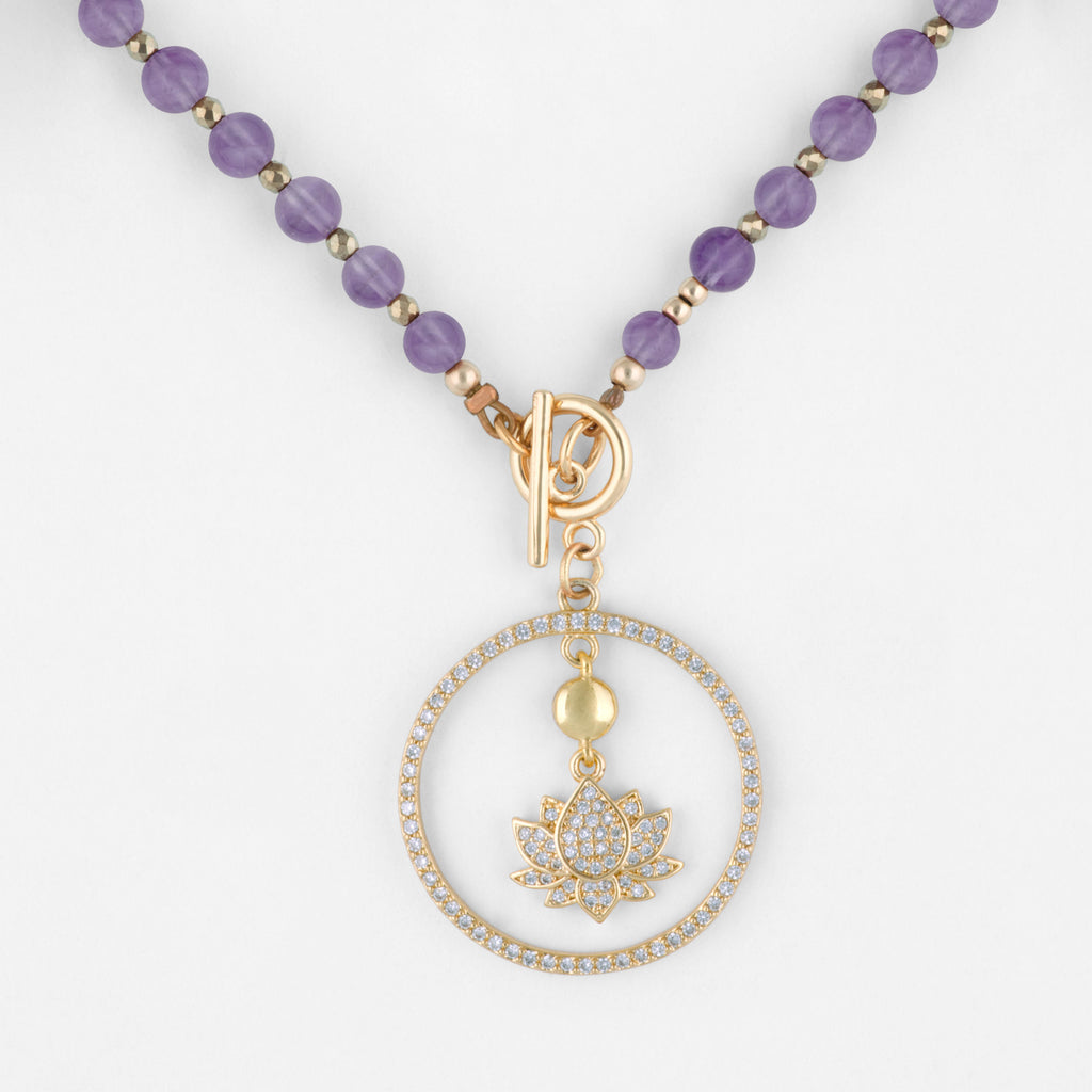 Eudora Purple Amethyst Gemstone Necklace with Customizable Gold Pendant