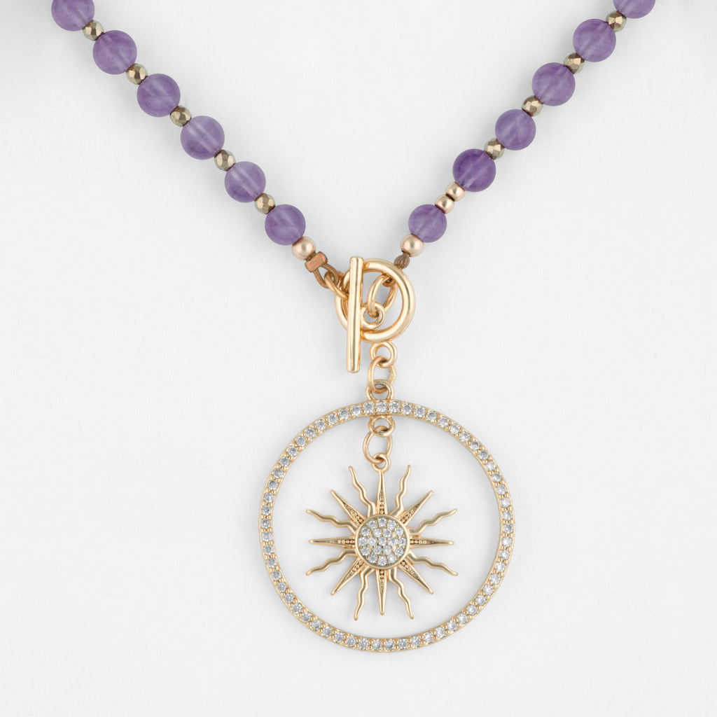 Eudora Purple Amethyst Gemstone Necklace with Customizable Gold Pendant