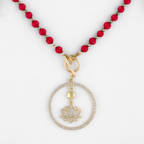 Eudora Red Coral Gemstone Necklace with Customizable Gold Pendant