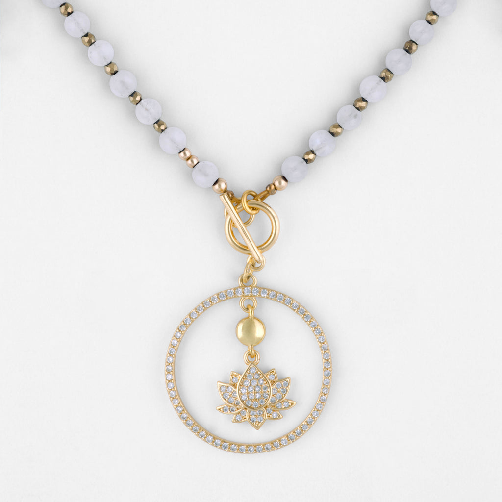 Eudora White Moonstone Gemstone Necklace with Customizable Gold Pendant
