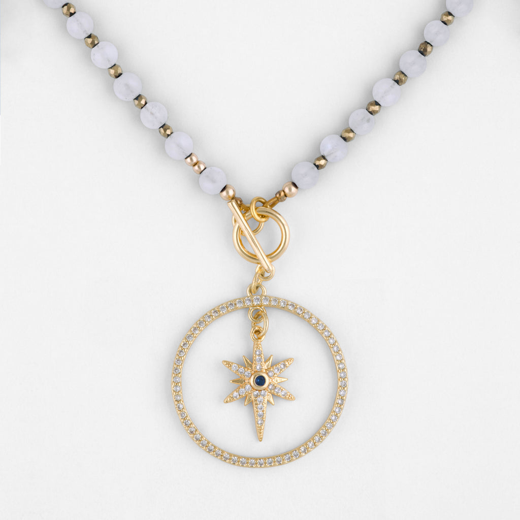 Eudora White Moonstone Gemstone Necklace with Customizable Gold Pendant