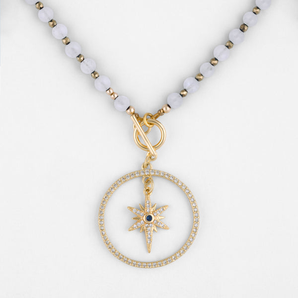 Eudora White Moonstone Gemstone Necklace with Customizable Gold Pendant