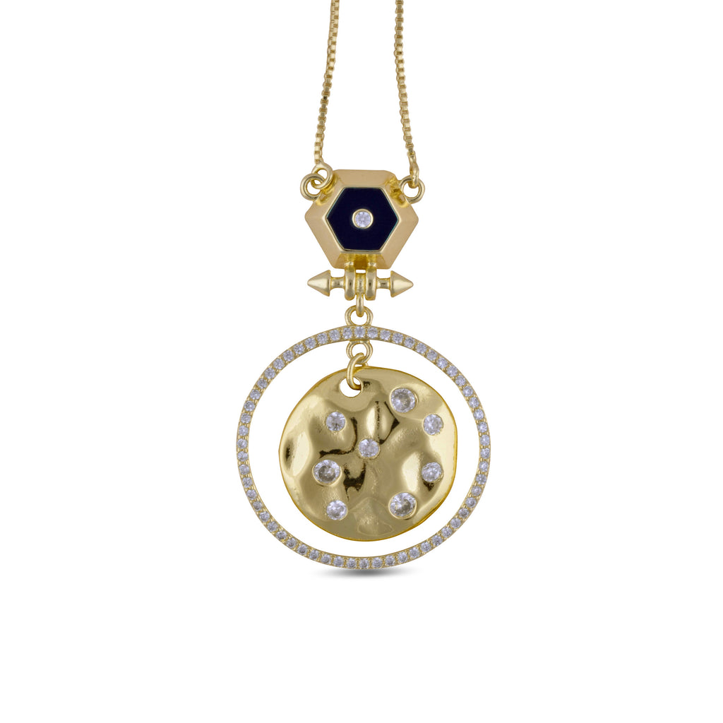 Leila Disk Pendant Gold Necklace - Purple Dew