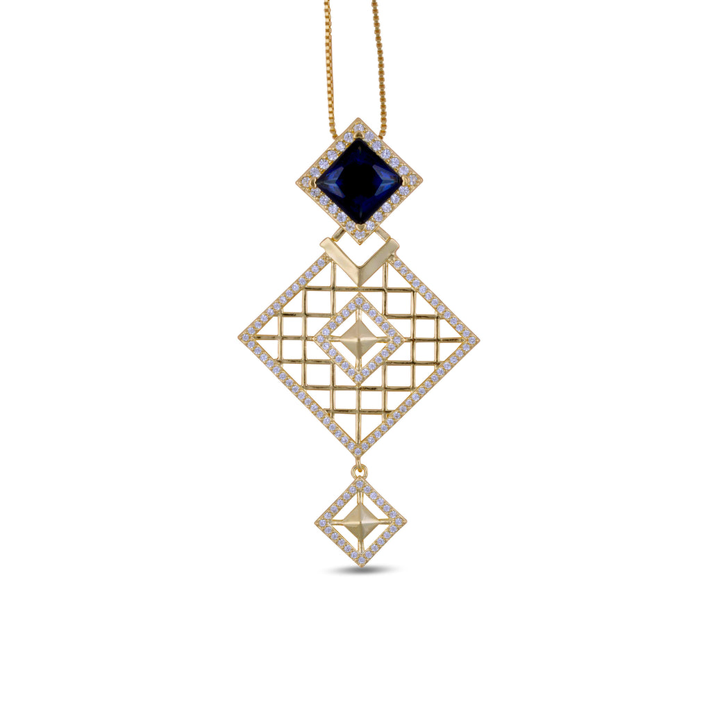 Malaya Blue Crystal Kite Pendant Long Gold Necklace - Purple Dew